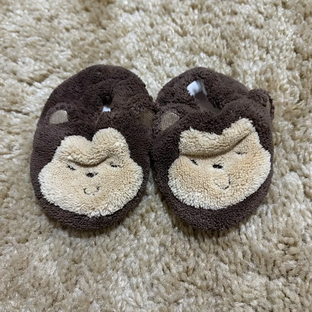 Brown Plush Monkey Newborn Slippers